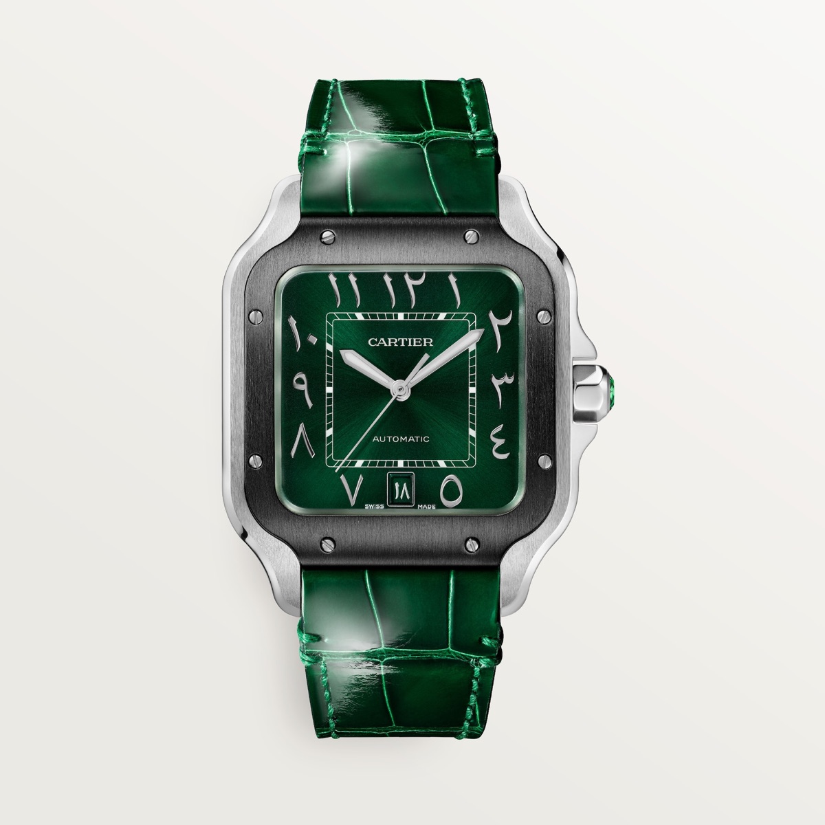 Santos de Cartier with green dial and alligator strap